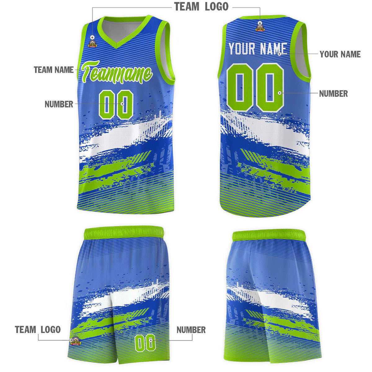 Custom Royal White and Neon Green Graffiti Pattern Sports Uniform Basketball Jersey|KXKSHOP