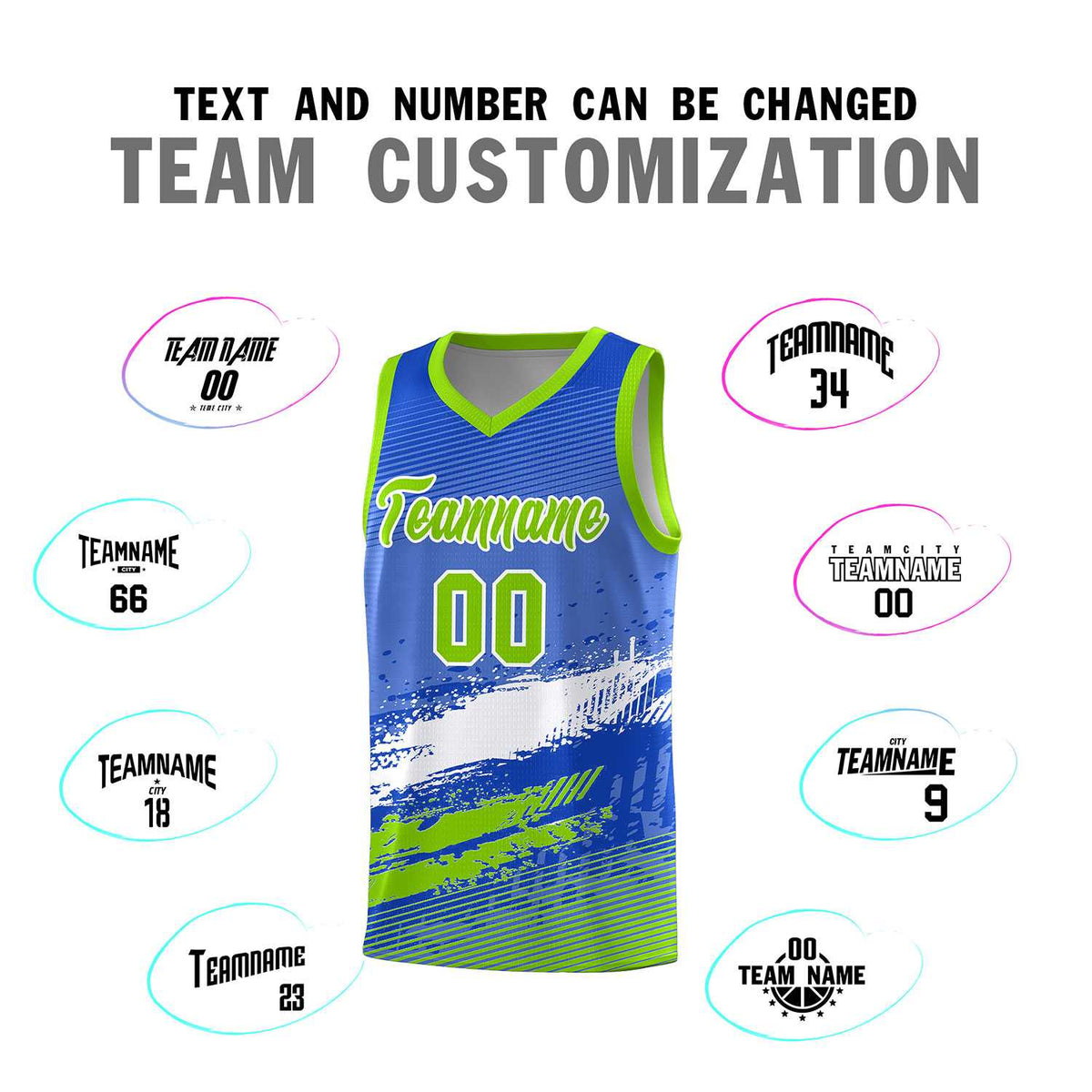 Custom Royal White and Neon Green Graffiti Pattern Sports Uniform Basketball Jersey|KXKSHOP
