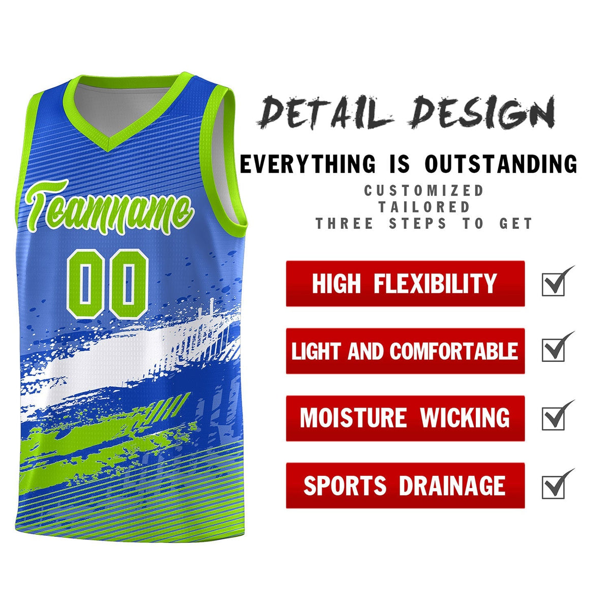 Custom Royal White and Neon Green Graffiti Pattern Sports Uniform Basketball Jersey|KXKSHOP