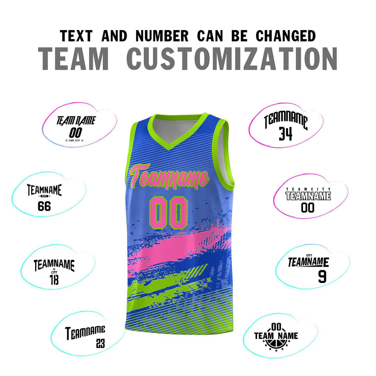 Custom Royal Pink and Neon Green Graffiti Pattern Sports Uniform Basketball Jersey|KXKSHOP