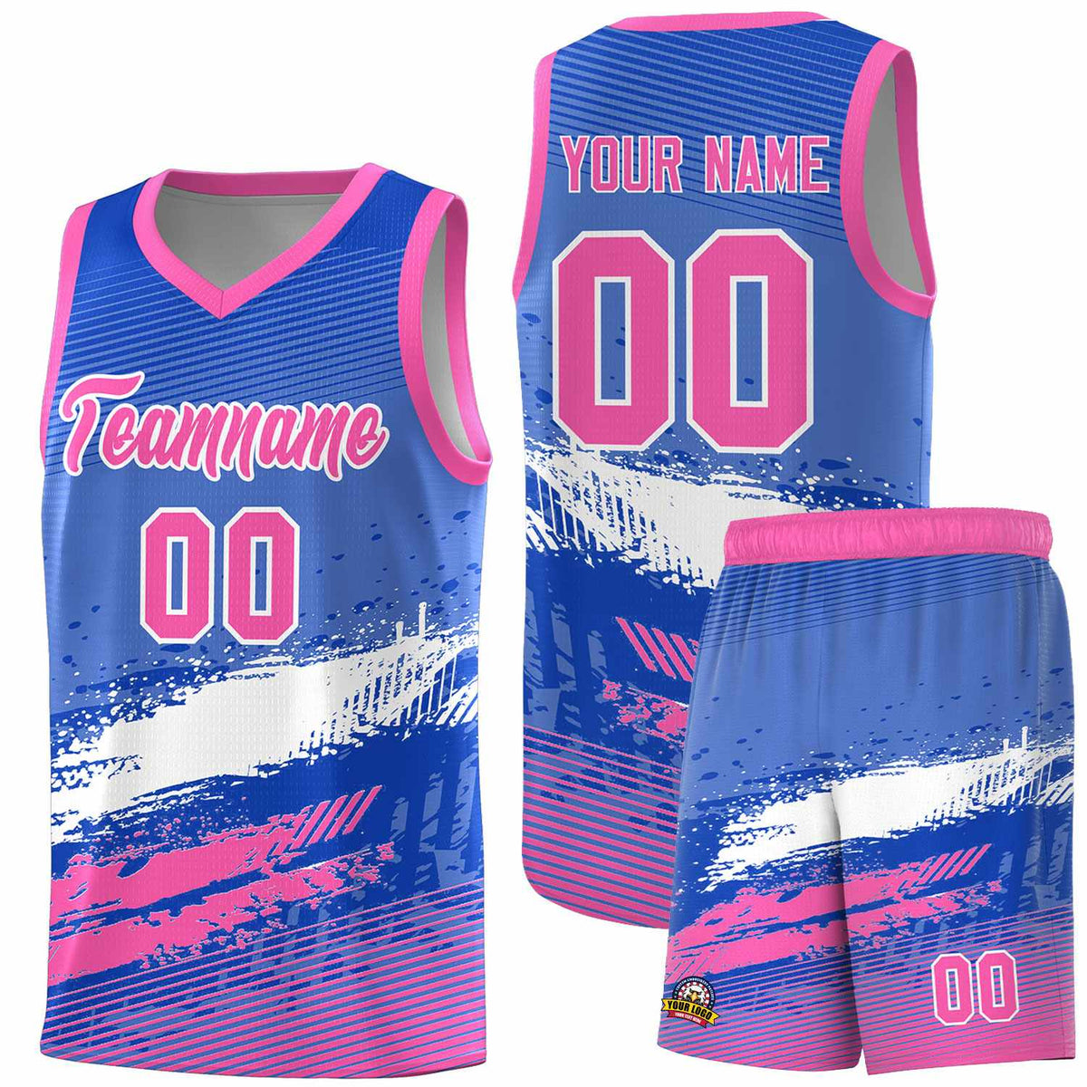 Custom Royal White and Pink Graffiti Pattern Sports Uniform Basketball Jersey|KXKSHOP