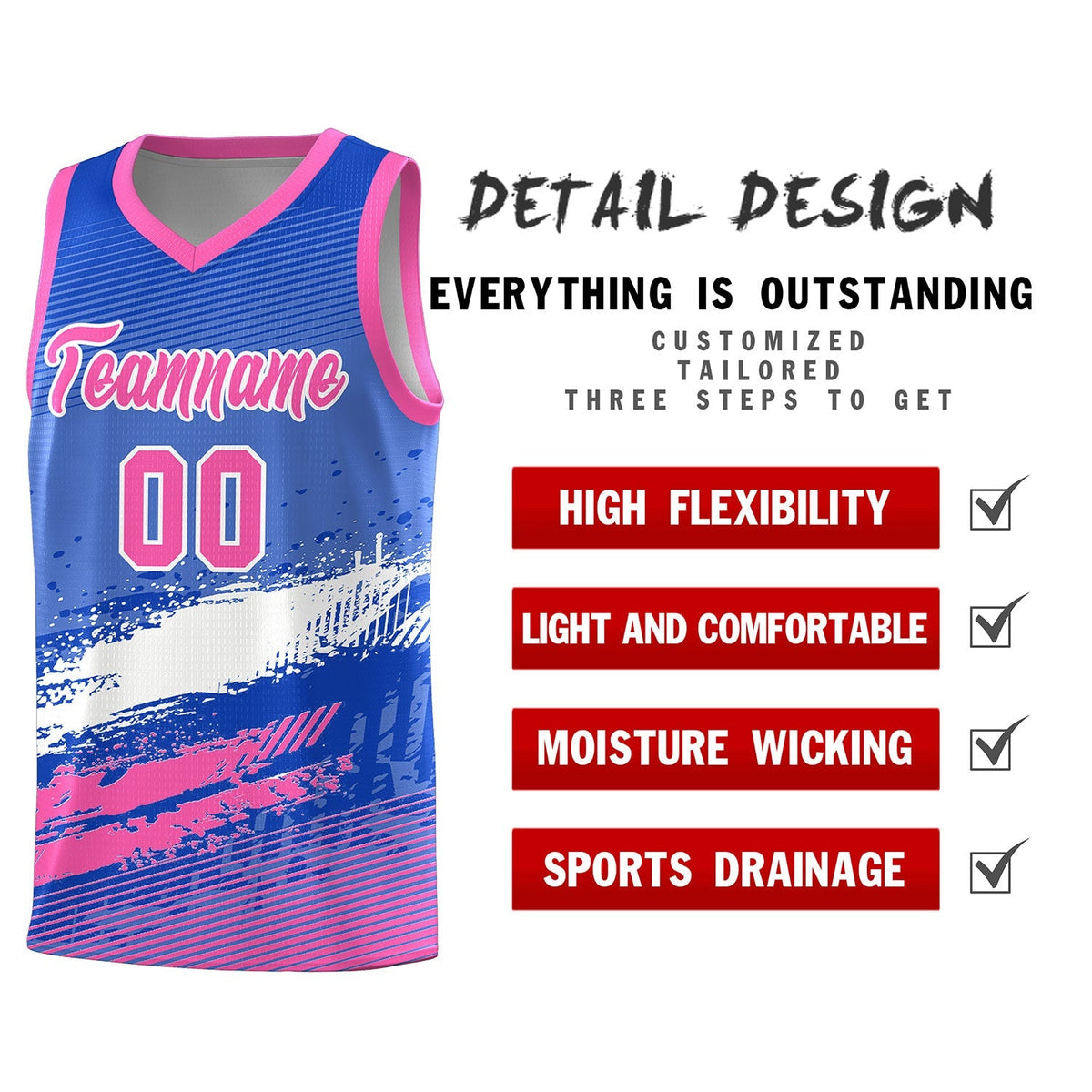 Custom Royal White and Pink Graffiti Pattern Sports Uniform Basketball Jersey|KXKSHOP