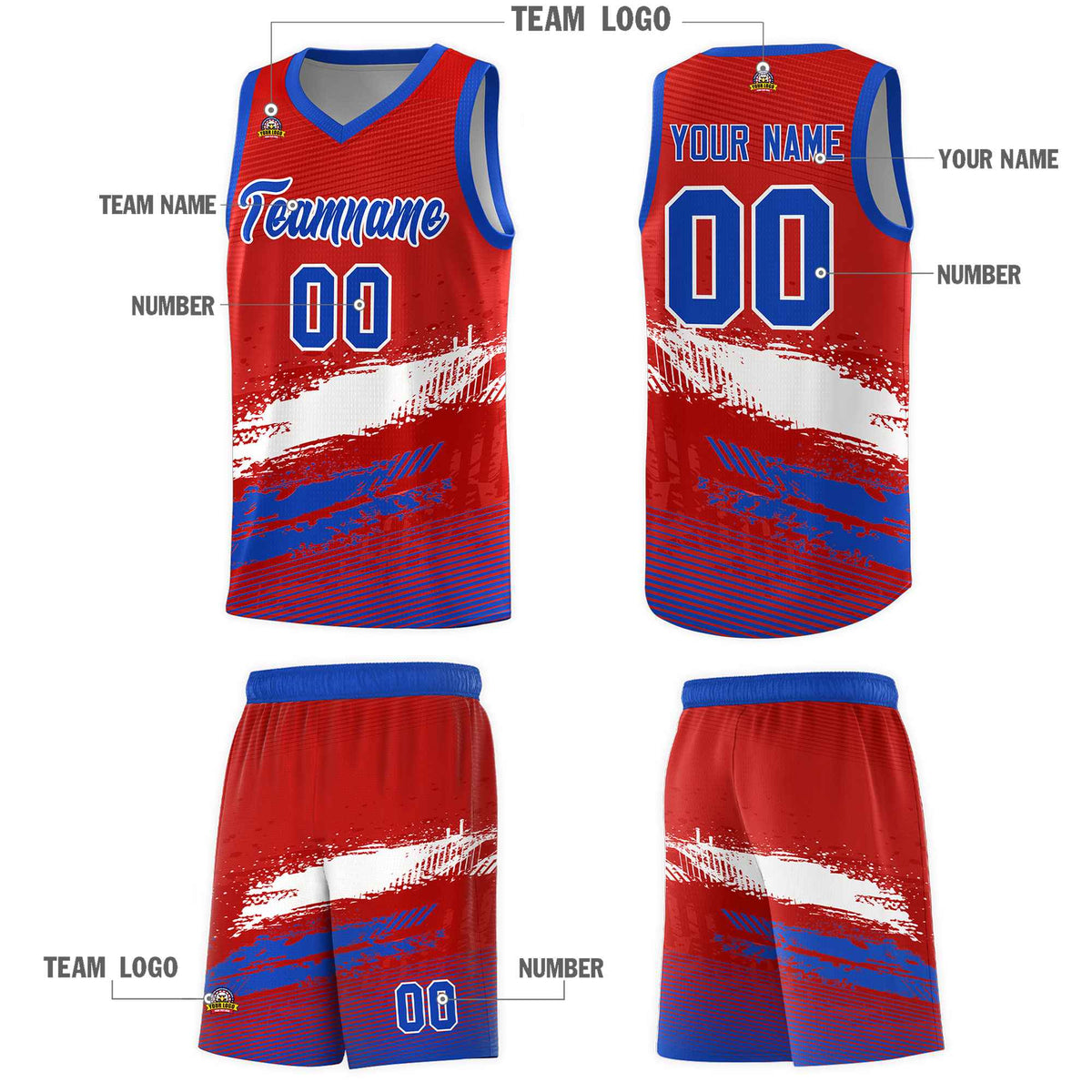 Custom Red White and Royal Graffiti Pattern Sports Uniform Basketball Jersey|KXKSHOP