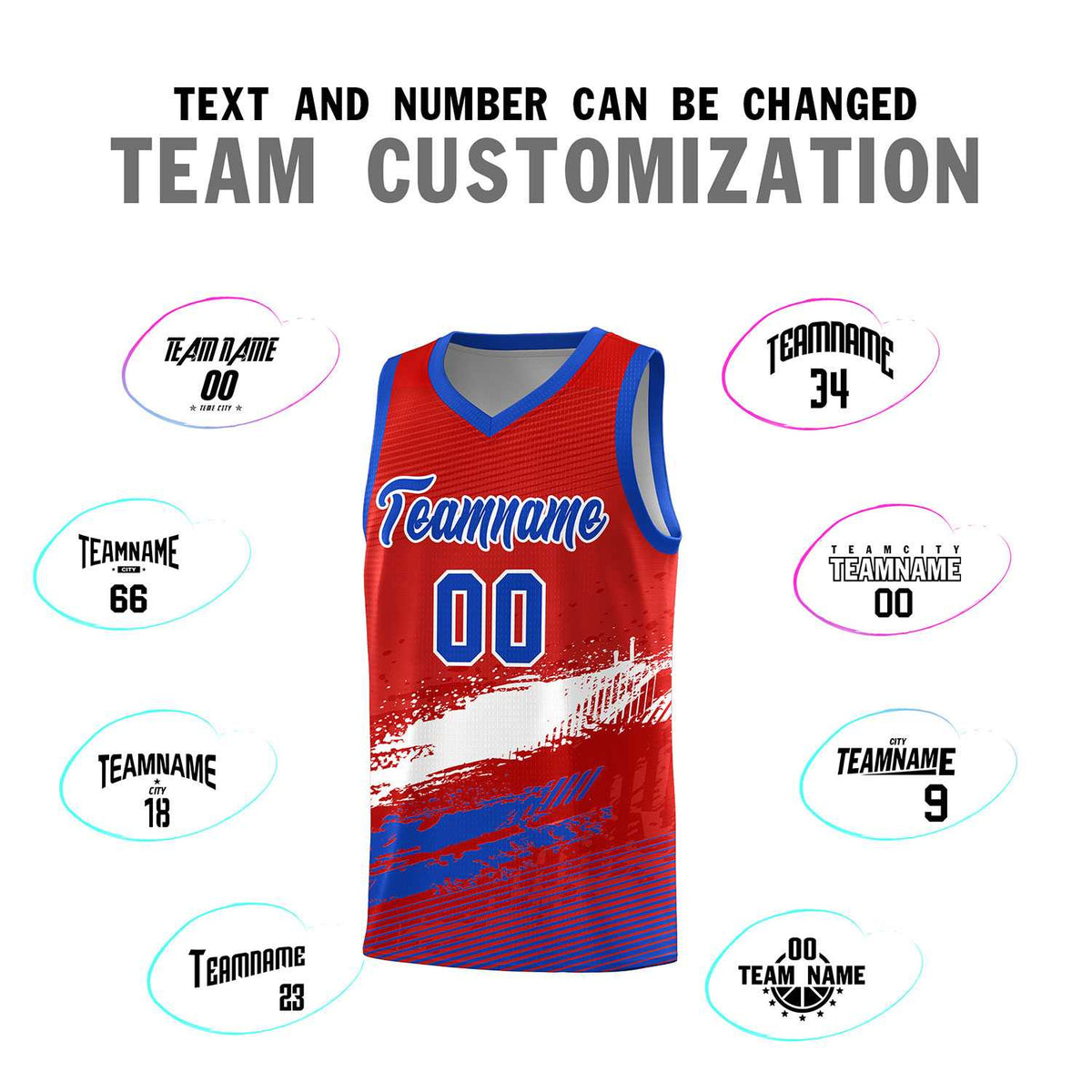 Custom Red White and Royal Graffiti Pattern Sports Uniform Basketball Jersey|KXKSHOP