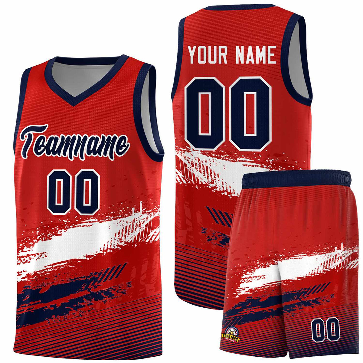 Custom Red White and Navy Graffiti Pattern Sports Uniform Basketball Jersey|KXKSHOP