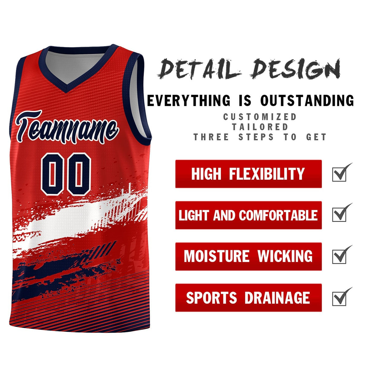 Custom Red White and Navy Graffiti Pattern Sports Uniform Basketball Jersey|KXKSHOP