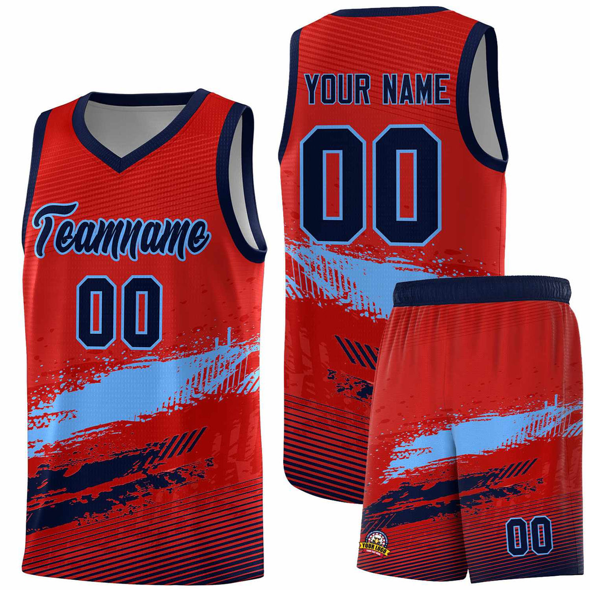 Custom Red Powder Blue and Navy Graffiti Pattern Sports Uniform Basketball Jersey|KXKSHOP