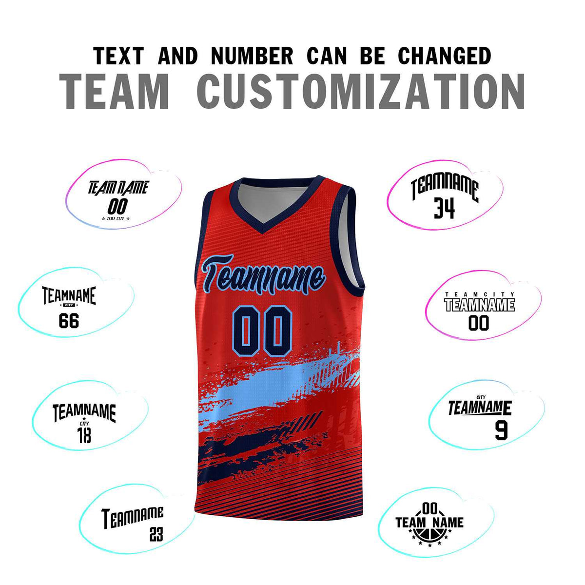 Custom Red Powder Blue and Navy Graffiti Pattern Sports Uniform Basketball Jersey|KXKSHOP