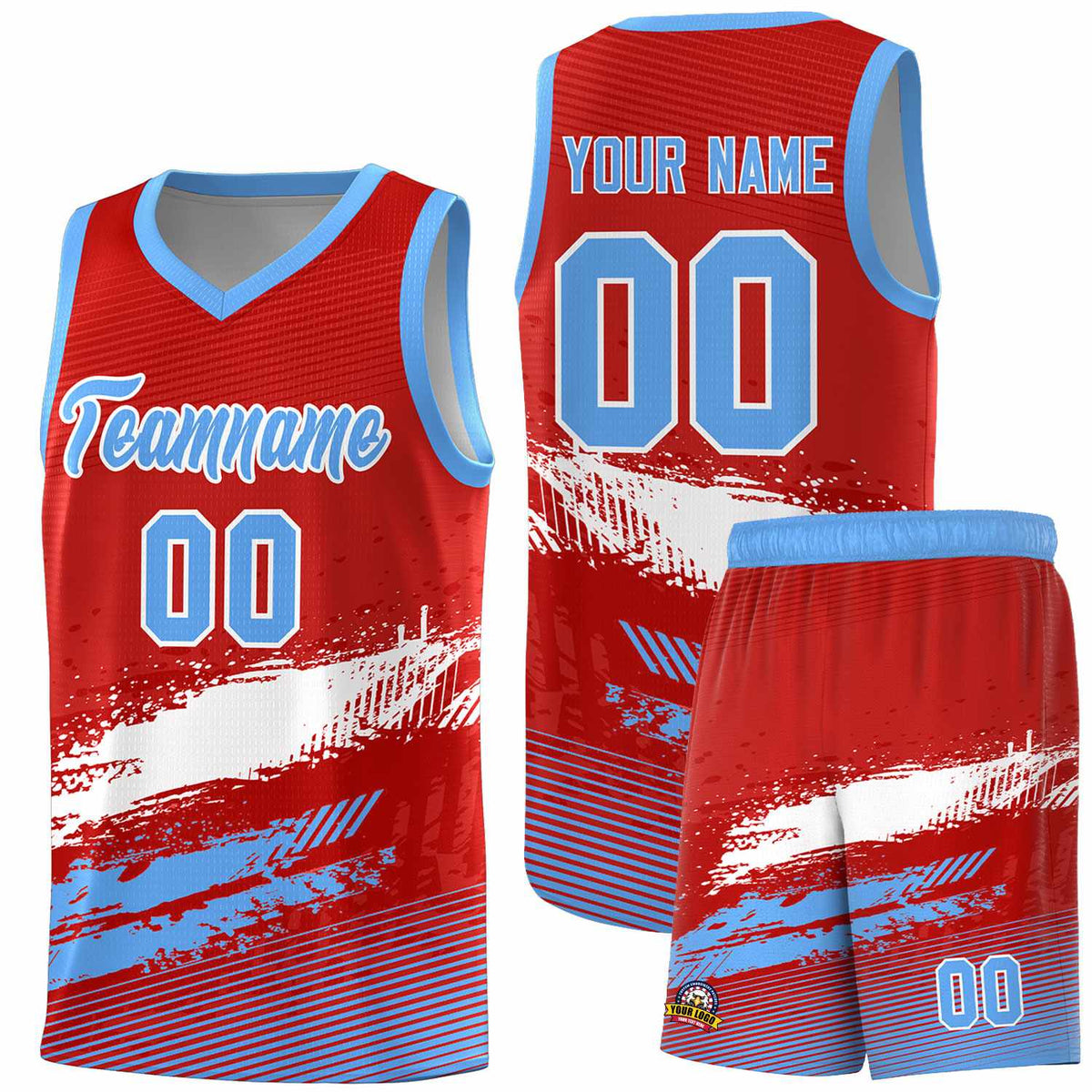 Custom Red White and Powder Blue Graffiti Pattern Sports Uniform Basketball Jersey|KXKSHOP