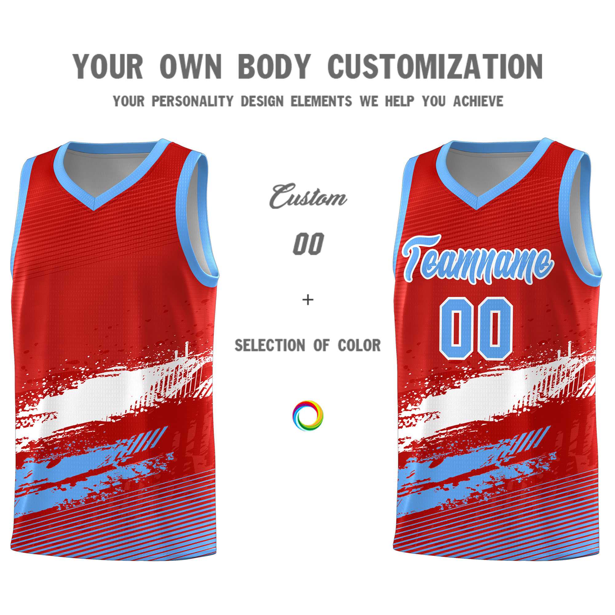 Custom Red White and Powder Blue Graffiti Pattern Sports Uniform Basketball Jersey|KXKSHOP