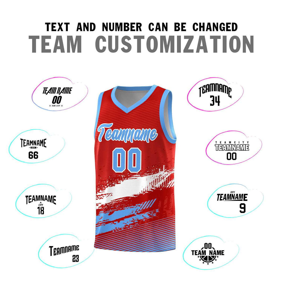 Custom Red White and Powder Blue Graffiti Pattern Sports Uniform Basketball Jersey|KXKSHOP