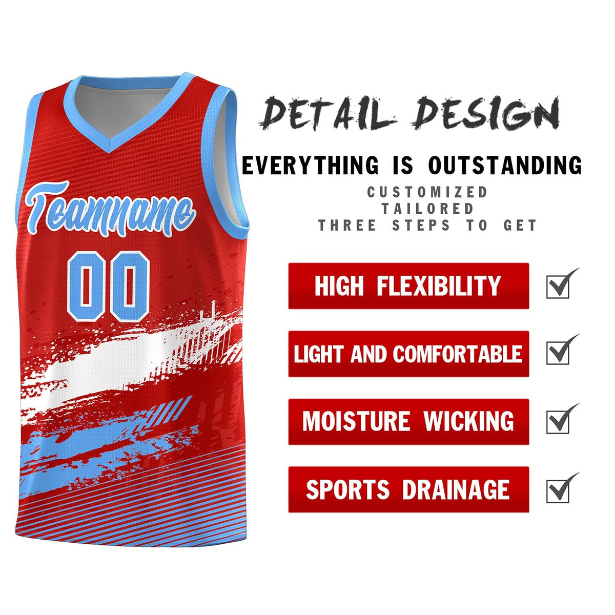 Custom Red White and Powder Blue Graffiti Pattern Sports Uniform Basketball Jersey|KXKSHOP