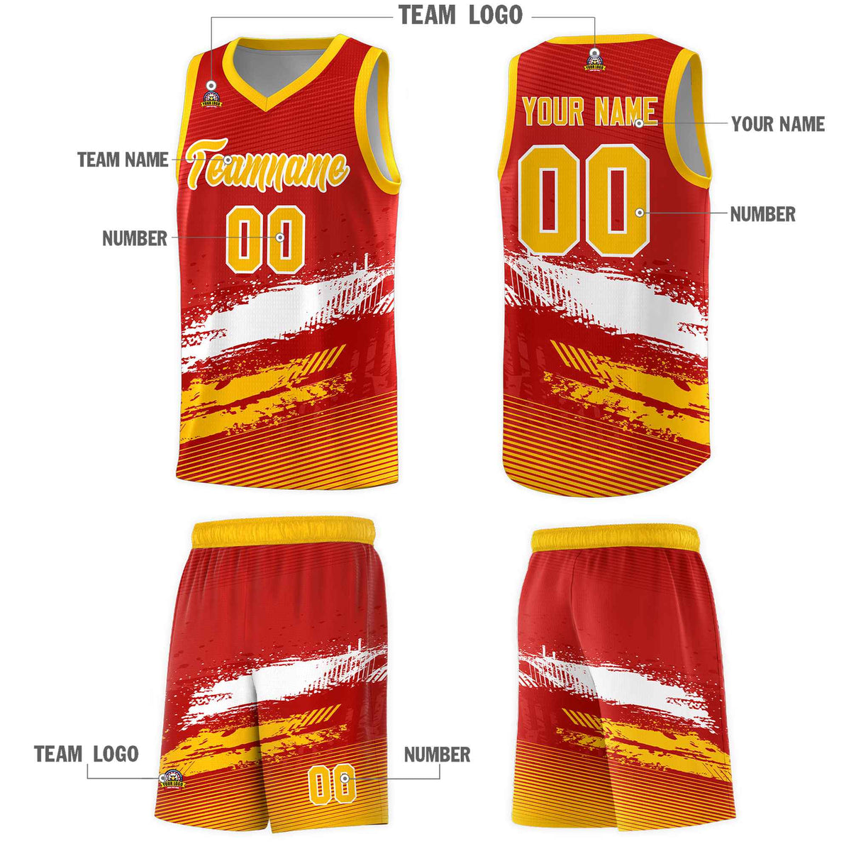 Custom Red White and Yellow Graffiti Pattern Sports Uniform Basketball Jersey|KXKSHOP