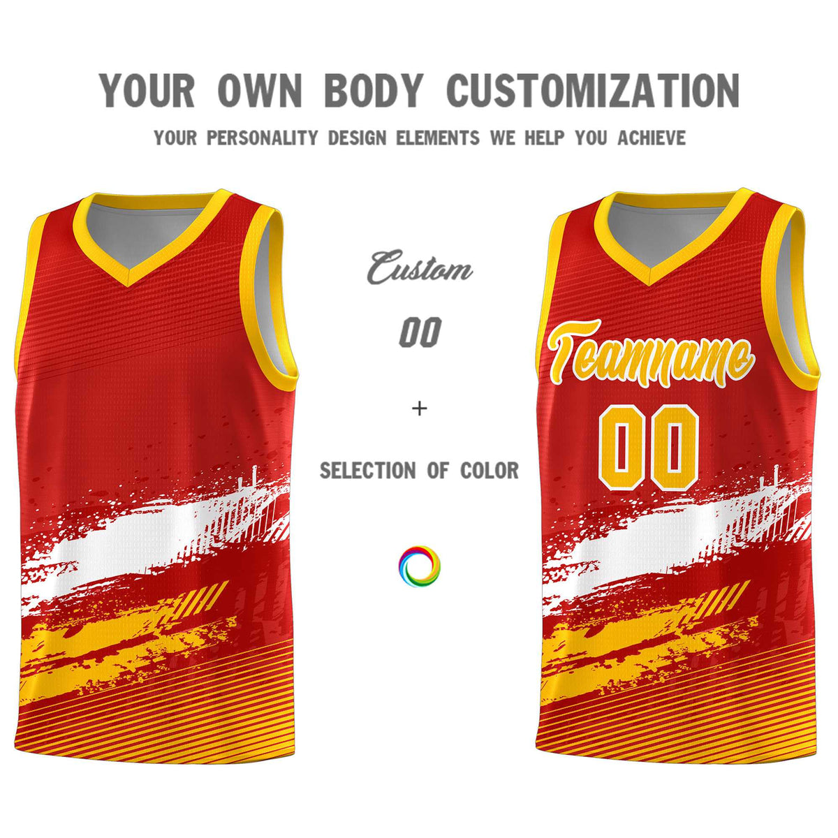 Custom Red White and Yellow Graffiti Pattern Sports Uniform Basketball Jersey|KXKSHOP