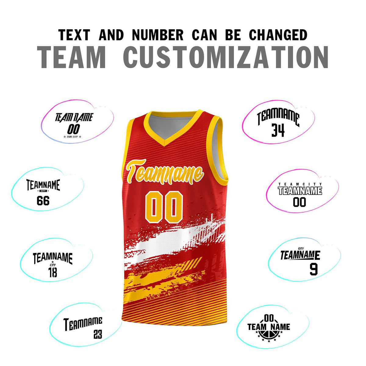 Custom Red White and Yellow Graffiti Pattern Sports Uniform Basketball Jersey|KXKSHOP