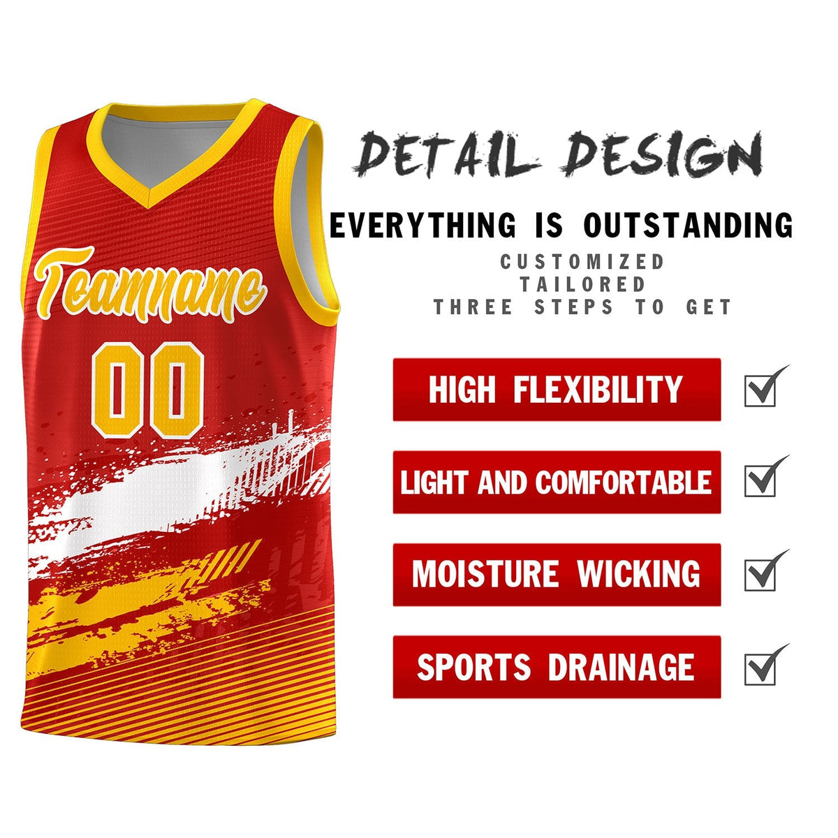 Custom Red White and Yellow Graffiti Pattern Sports Uniform Basketball Jersey|KXKSHOP