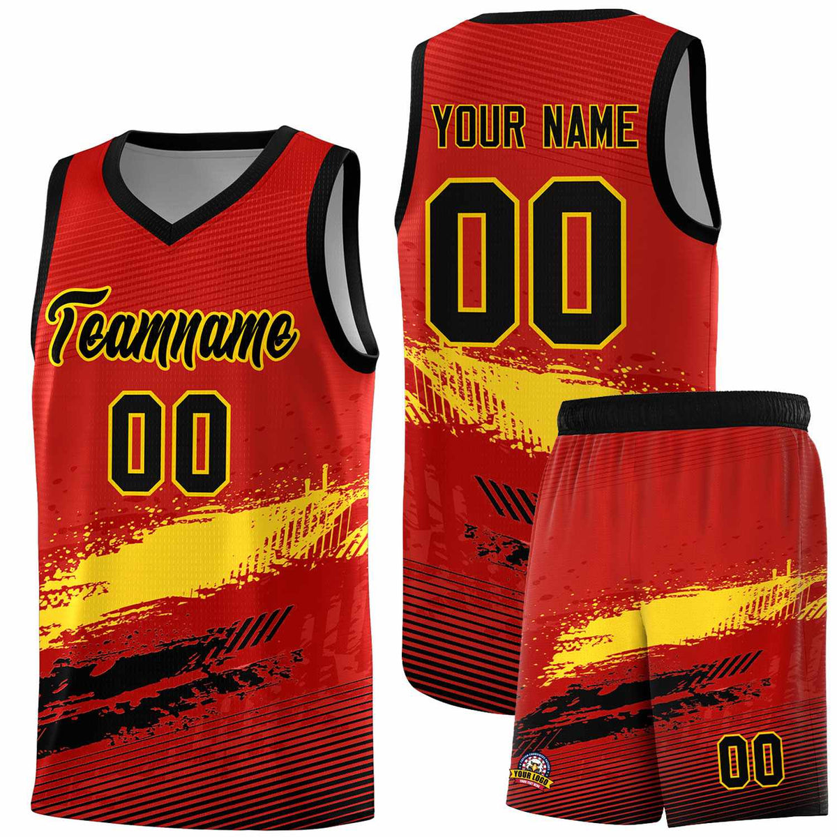 Custom Red Gold and Black Graffiti Pattern Sports Uniform Basketball Jersey|KXKSHOP