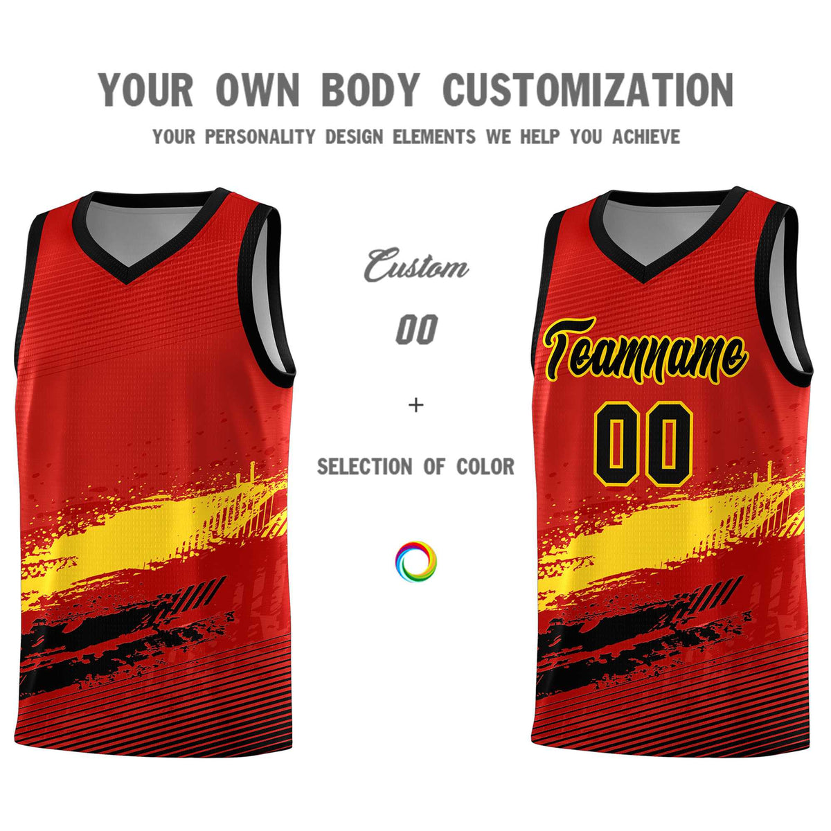 Custom Red Gold and Black Graffiti Pattern Sports Uniform Basketball Jersey|KXKSHOP
