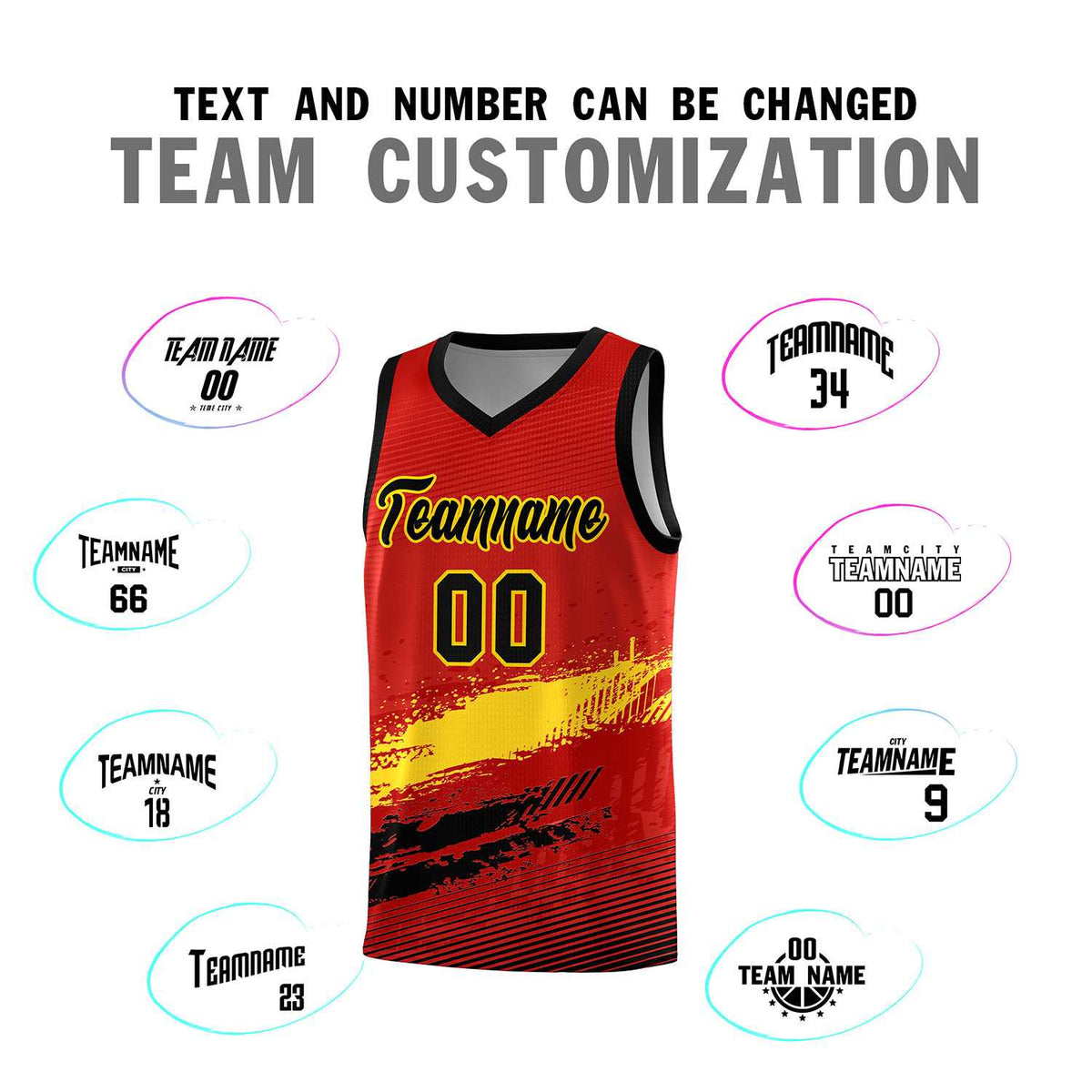 Custom Red Gold and Black Graffiti Pattern Sports Uniform Basketball Jersey|KXKSHOP