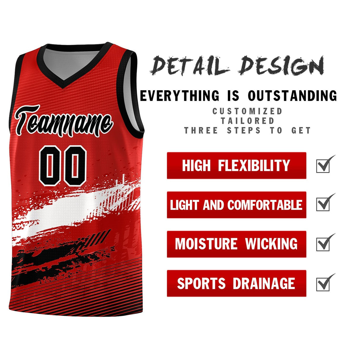 Custom Red White and Black Graffiti Pattern Sports Uniform Basketball Jersey|KXKSHOP