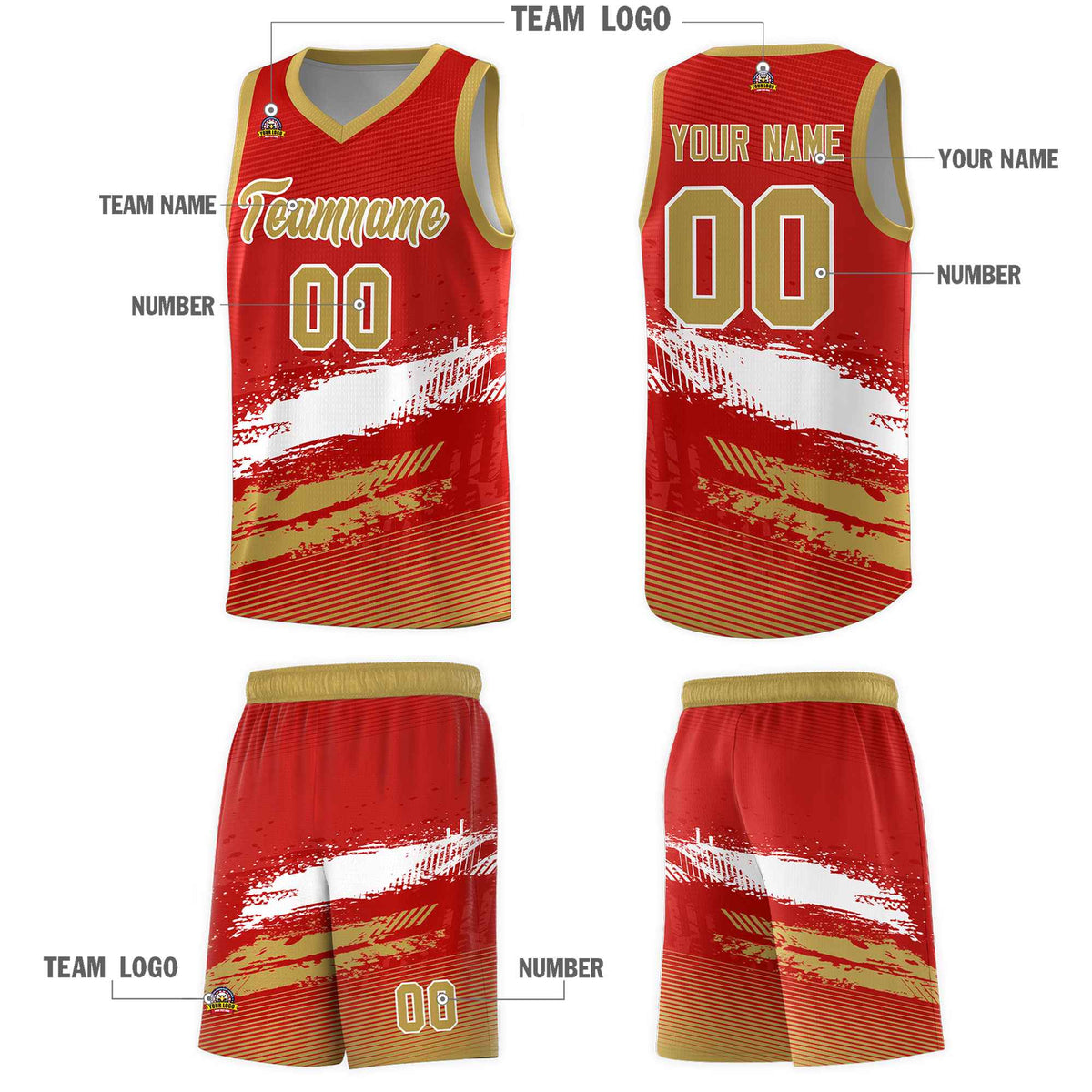 Custom Red White and Old Gold Graffiti Pattern Sports Uniform Basketball Jersey|KXKSHOP