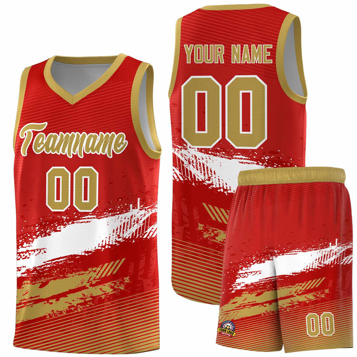 Custom Red White and Old Gold Graffiti Pattern Sports Uniform Basketball Jersey|KXKSHOP