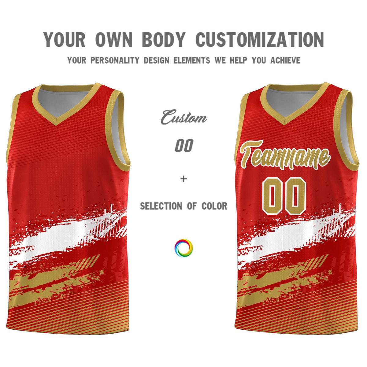 Custom Red White and Old Gold Graffiti Pattern Sports Uniform Basketball Jersey|KXKSHOP