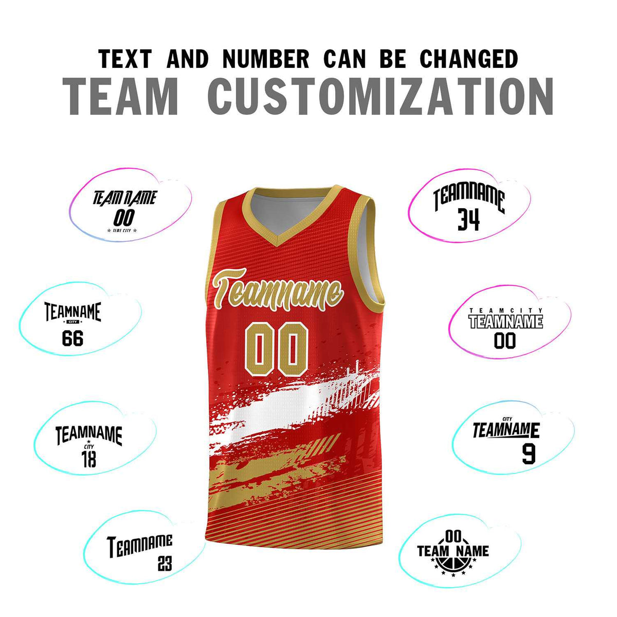 Custom Red White and Old Gold Graffiti Pattern Sports Uniform Basketball Jersey|KXKSHOP