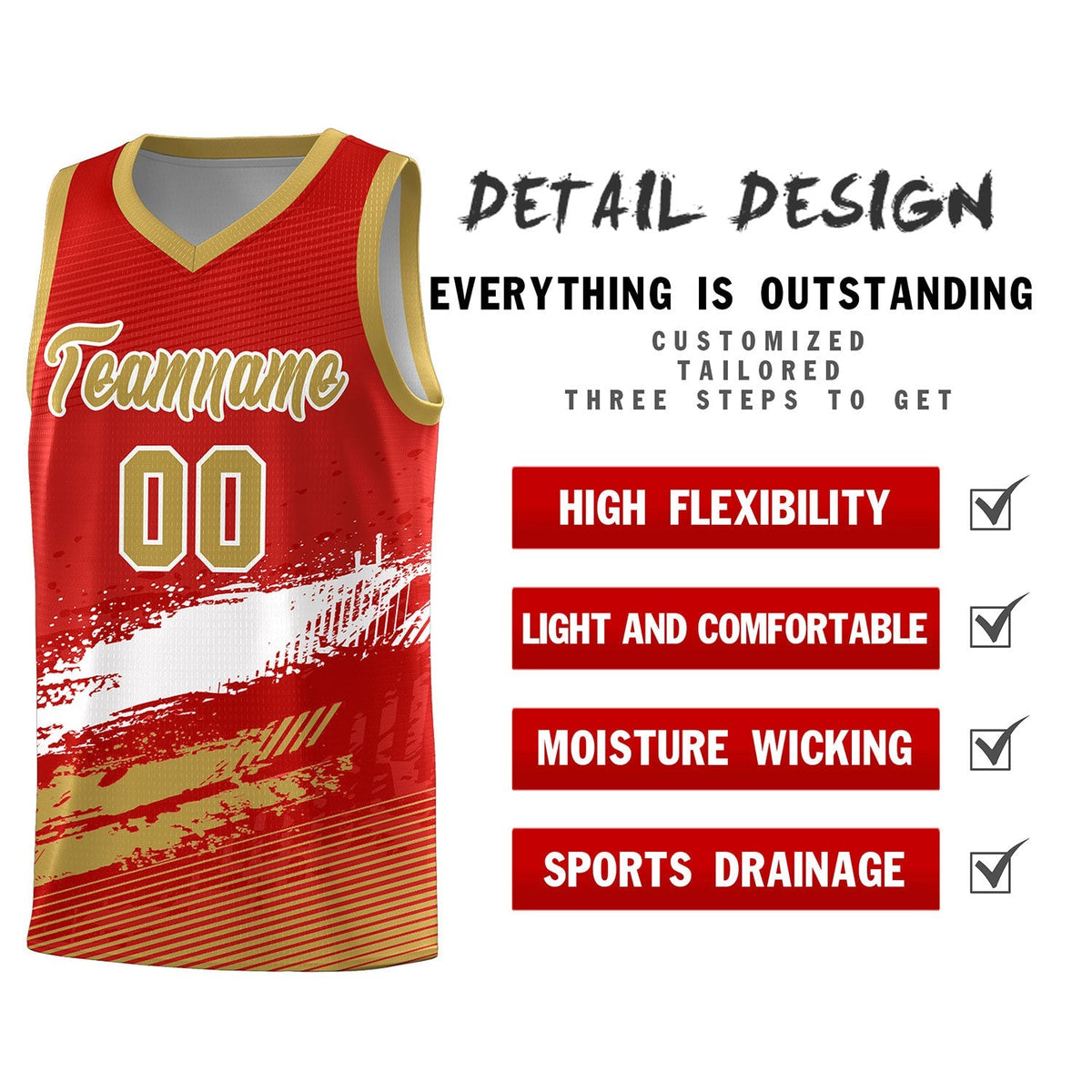 Custom Red White and Old Gold Graffiti Pattern Sports Uniform Basketball Jersey|KXKSHOP