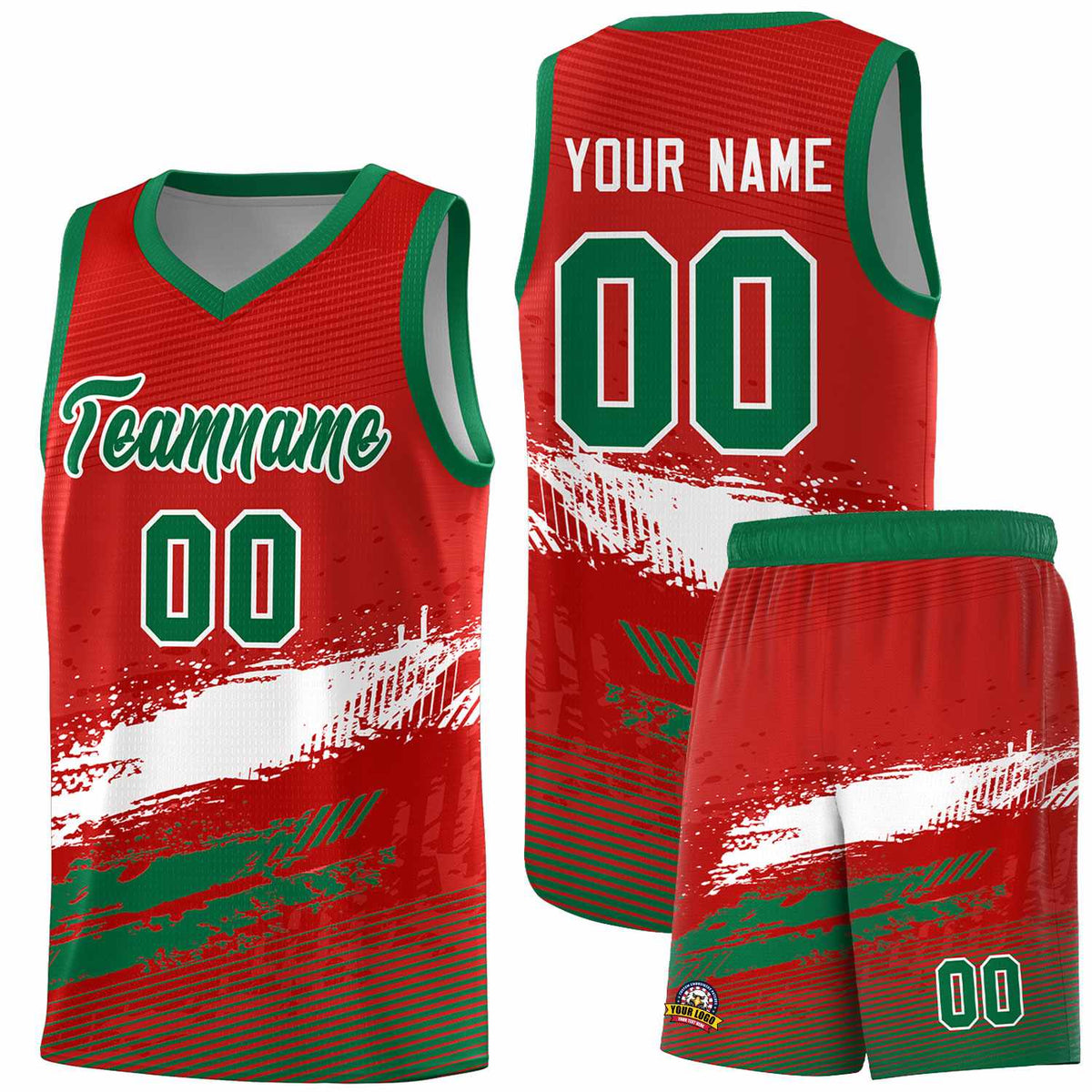 Custom Red White and Kelly Green Graffiti Pattern Sports Uniform Basketball Jersey|KXKSHOP
