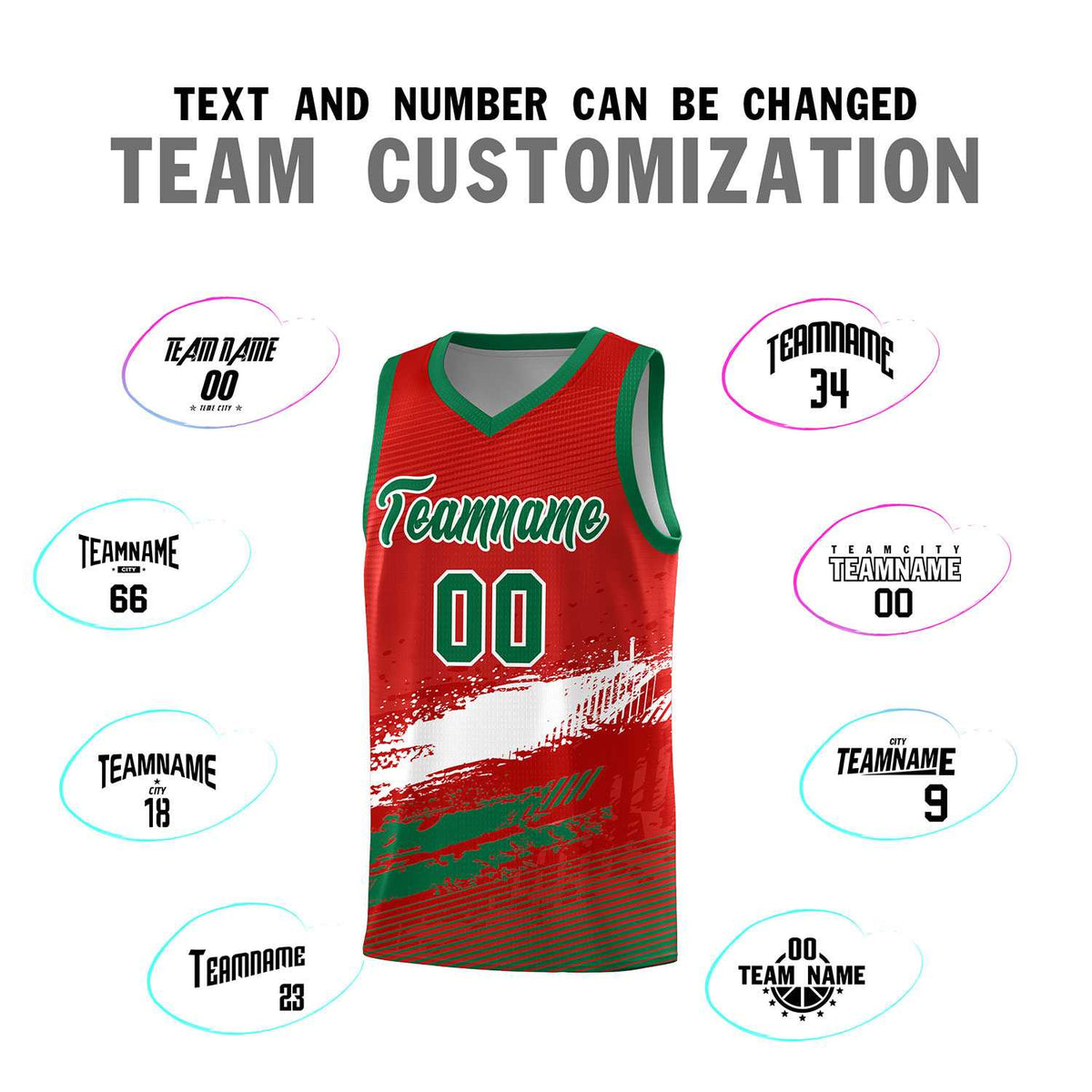 Custom Red White and Kelly Green Graffiti Pattern Sports Uniform Basketball Jersey|KXKSHOP
