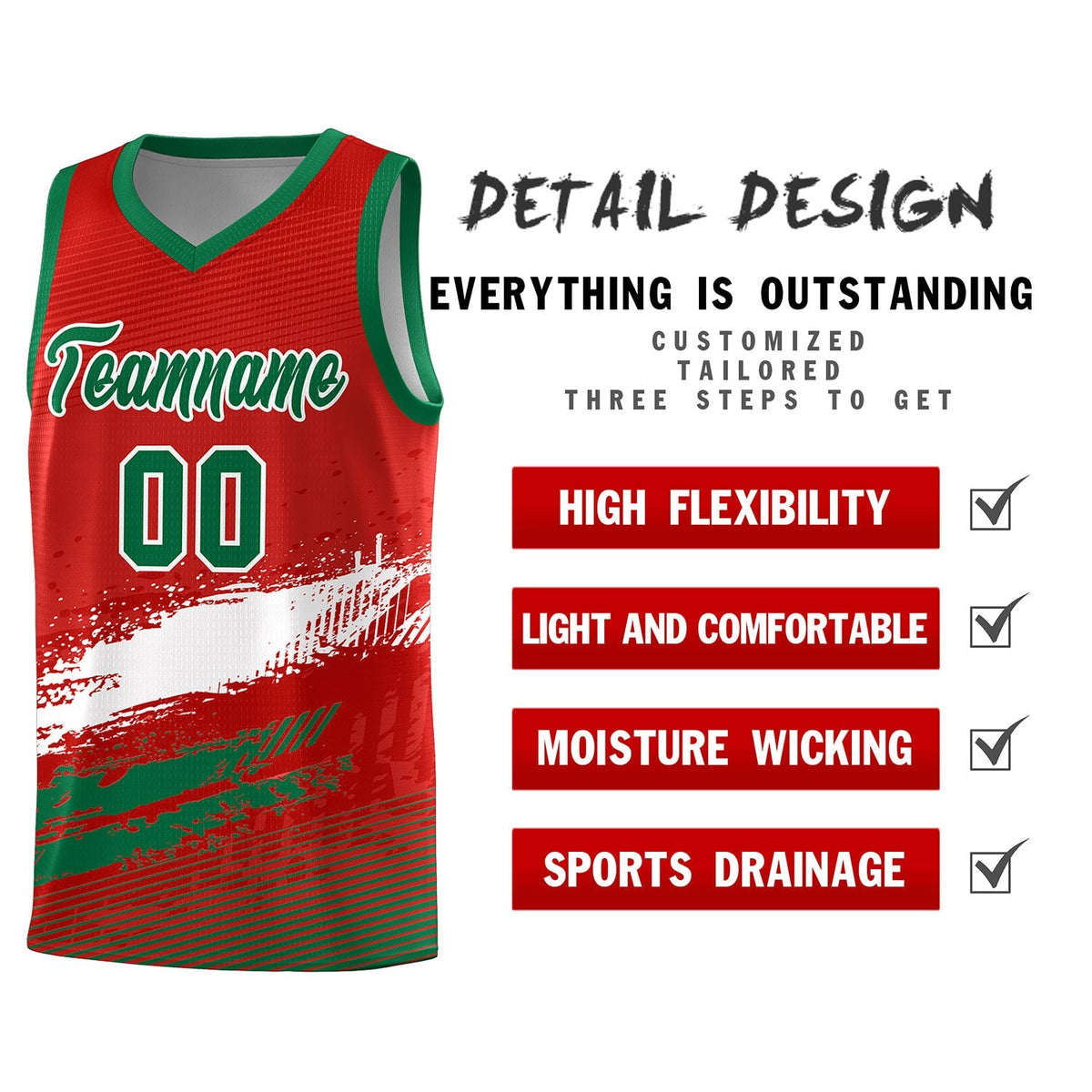 Custom Red White and Kelly Green Graffiti Pattern Sports Uniform Basketball Jersey|KXKSHOP