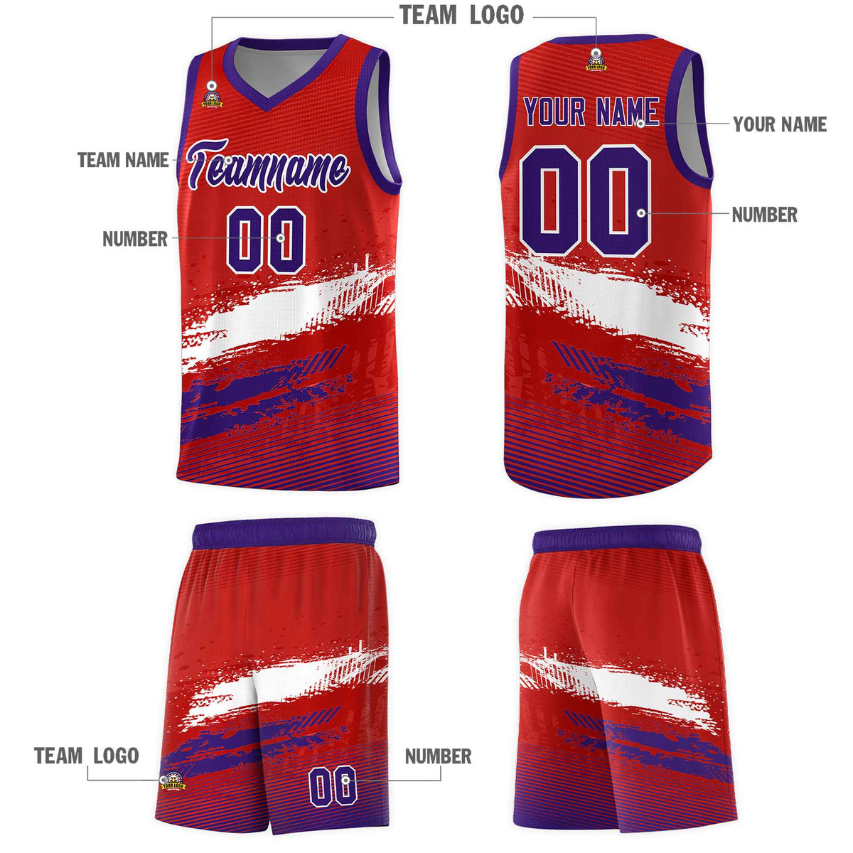 Custom Red White and Purple Graffiti Pattern Sports Uniform Basketball Jersey|KXKSHOP