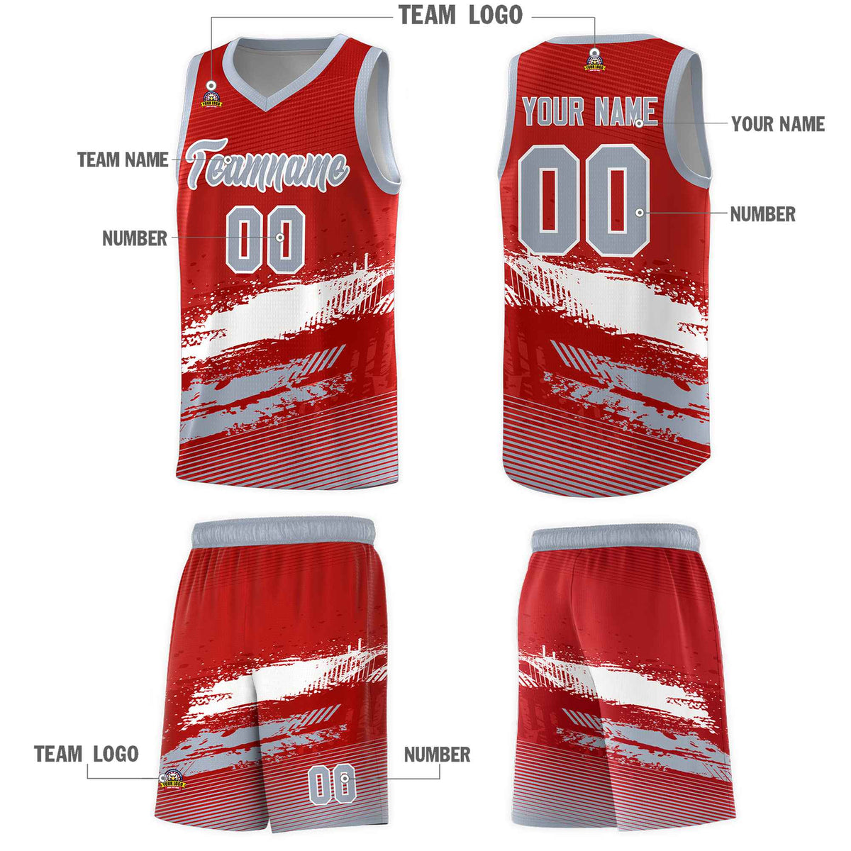 Custom Red White and Gray Graffiti Pattern Sports Uniform Basketball Jersey|KXKSHOP