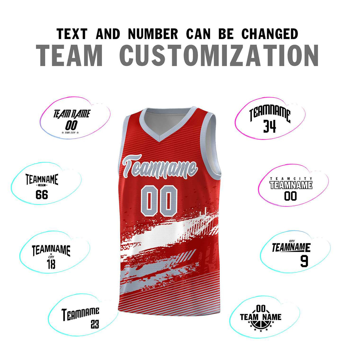 Custom Red White and Gray Graffiti Pattern Sports Uniform Basketball Jersey|KXKSHOP