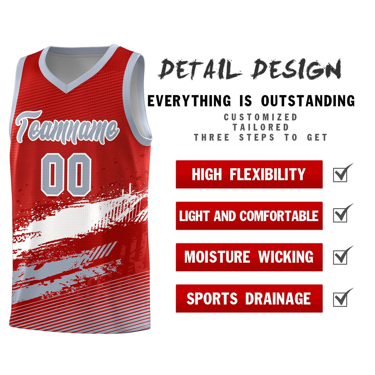 Custom Red White and Gray Graffiti Pattern Sports Uniform Basketball Jersey|KXKSHOP