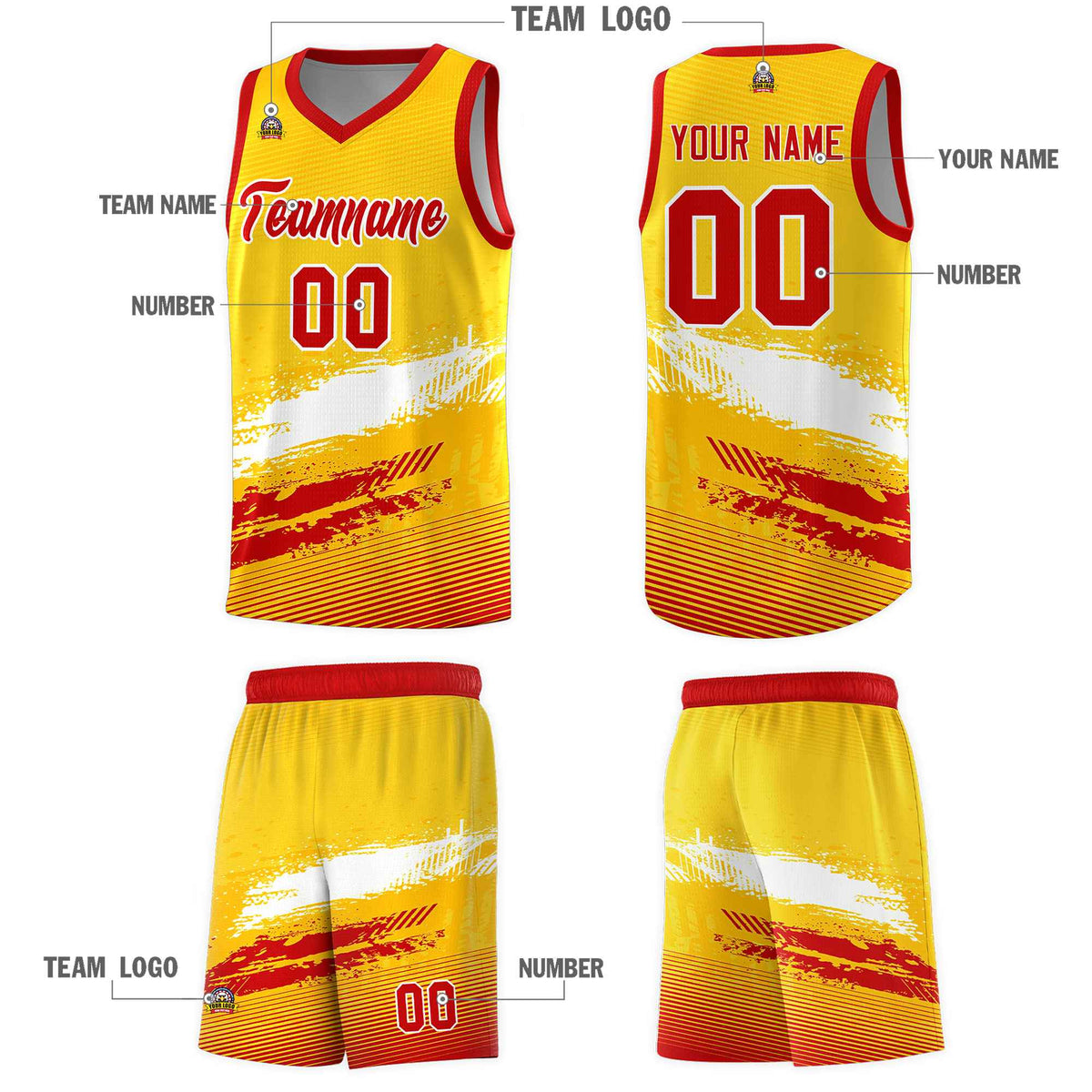 Custom Yellow White and Red Graffiti Pattern Sports Uniform Basketball Jersey|KXKSHOP