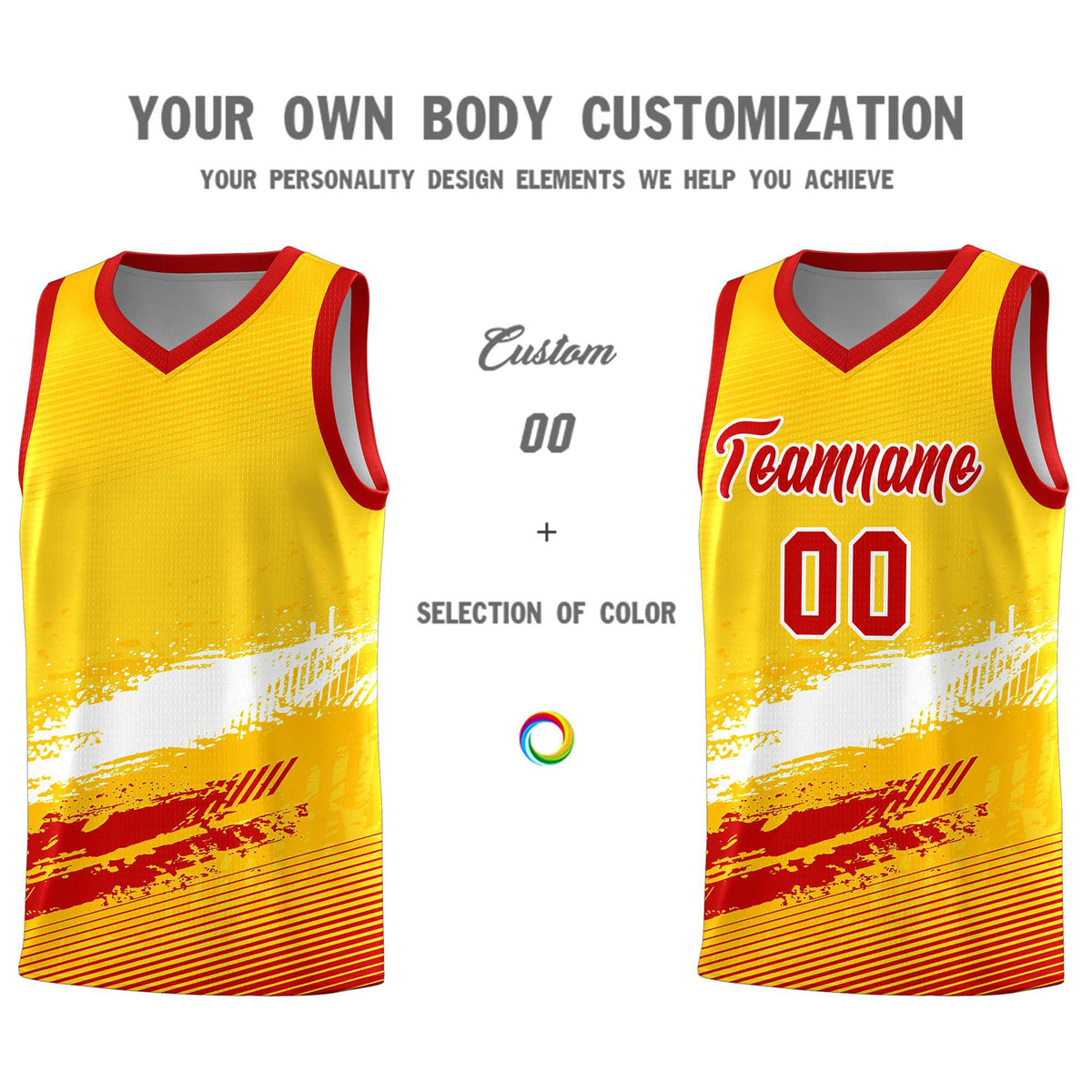 Custom Yellow White and Red Graffiti Pattern Sports Uniform Basketball Jersey|KXKSHOP