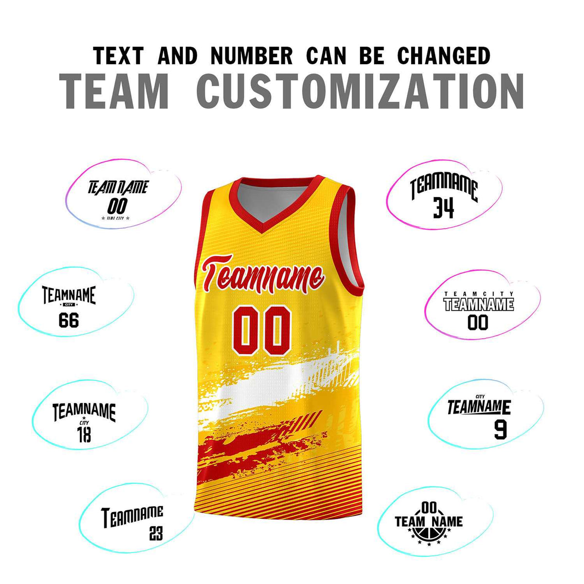 Custom Yellow White and Red Graffiti Pattern Sports Uniform Basketball Jersey|KXKSHOP