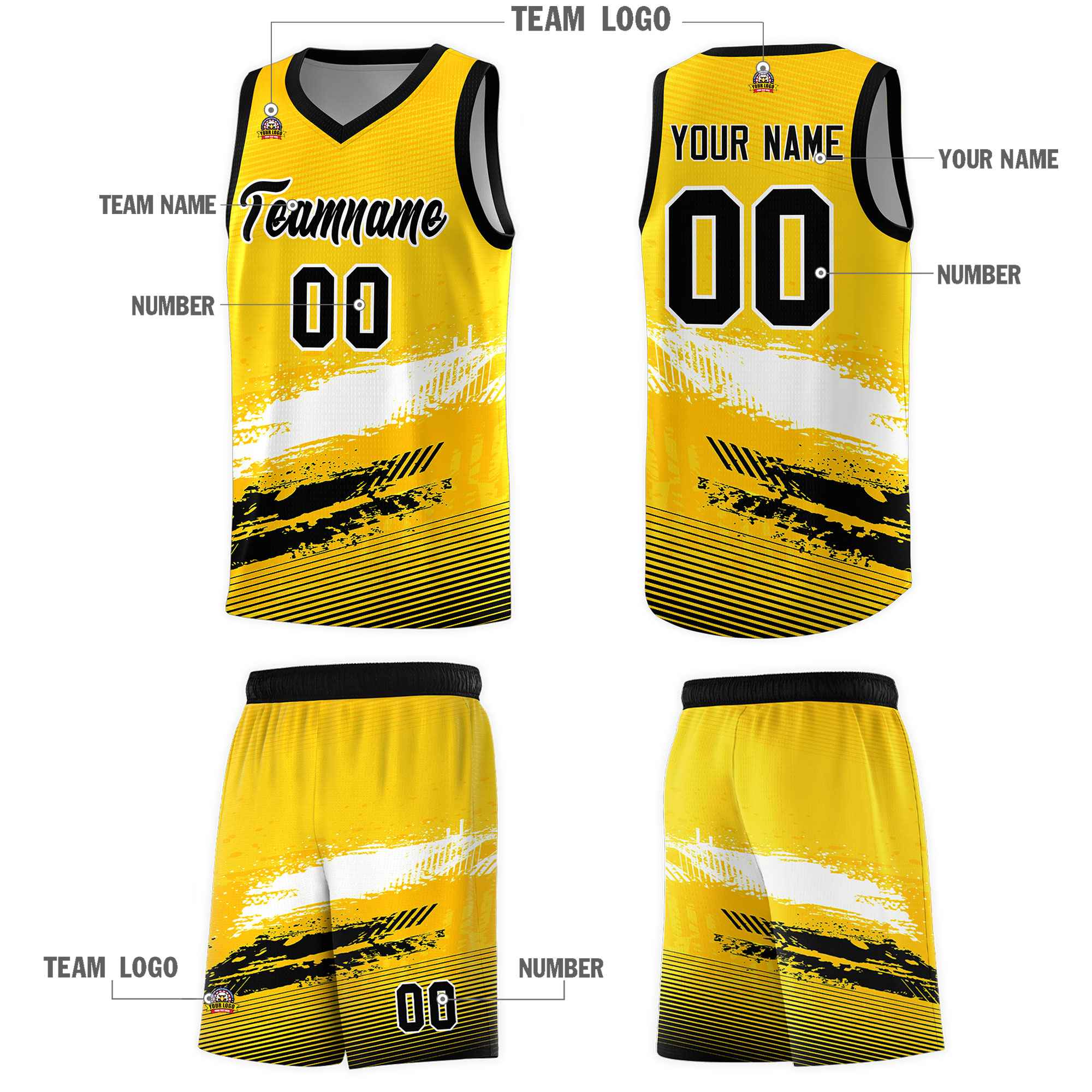 Custom Yellow White and Black Graffiti Pattern Sports Uniform Basketball Jersey|KXKSHOP