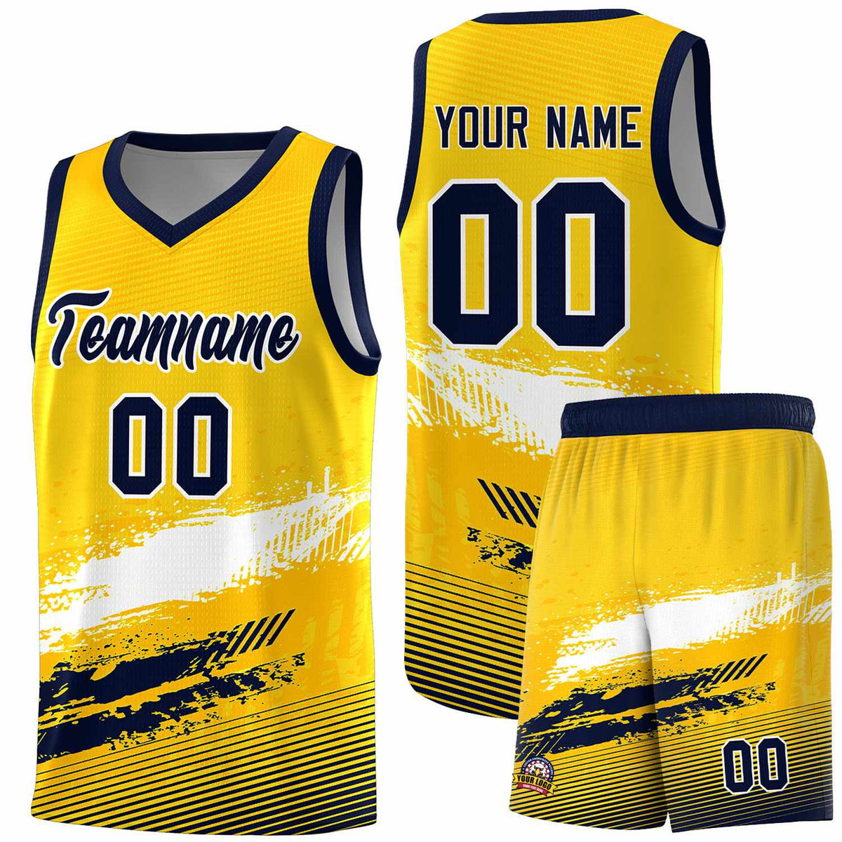 Custom Yellow White and Navy Graffiti Pattern Sports Uniform Basketball Jersey|KXKSHOP