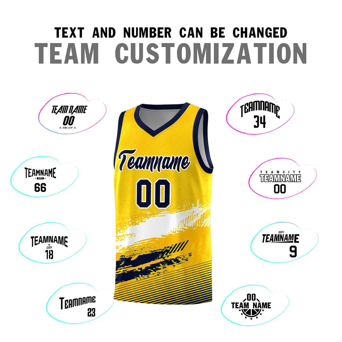 Custom Yellow White and Navy Graffiti Pattern Sports Uniform Basketball Jersey|KXKSHOP