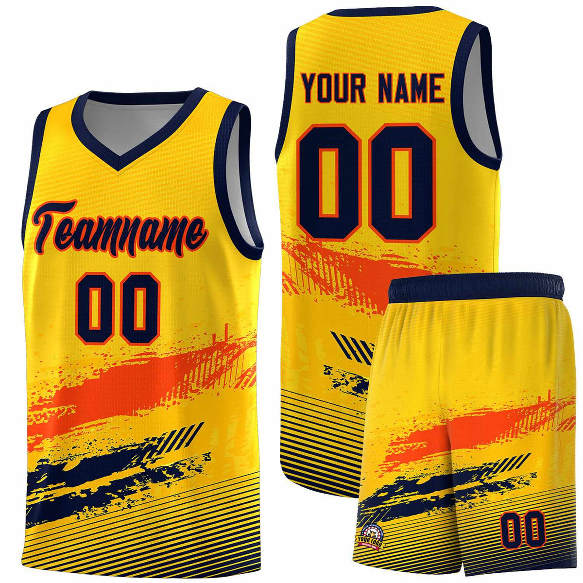 Custom Yellow Orange and Navy Graffiti Pattern Sports Uniform Basketball Jersey|KXKSHOP