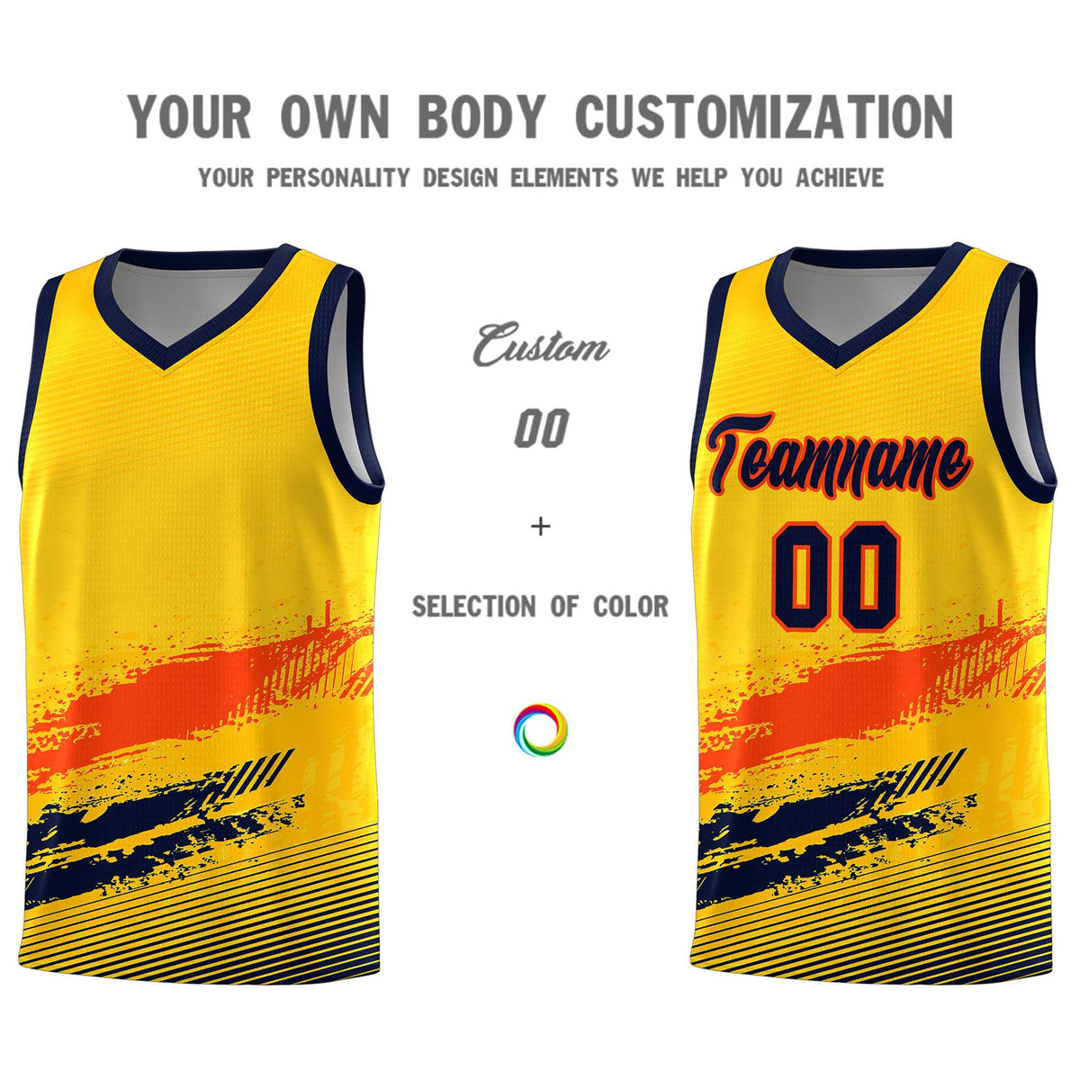 Custom Yellow Orange and Navy Graffiti Pattern Sports Uniform Basketball Jersey|KXKSHOP