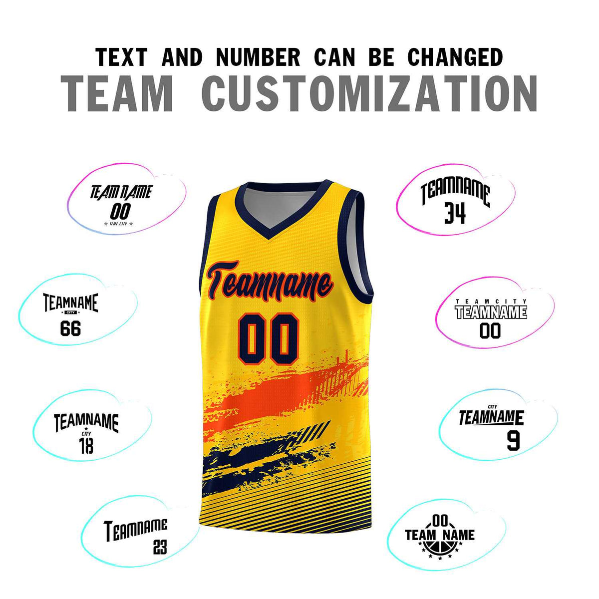 Custom Yellow Orange and Navy Graffiti Pattern Sports Uniform Basketball Jersey|KXKSHOP
