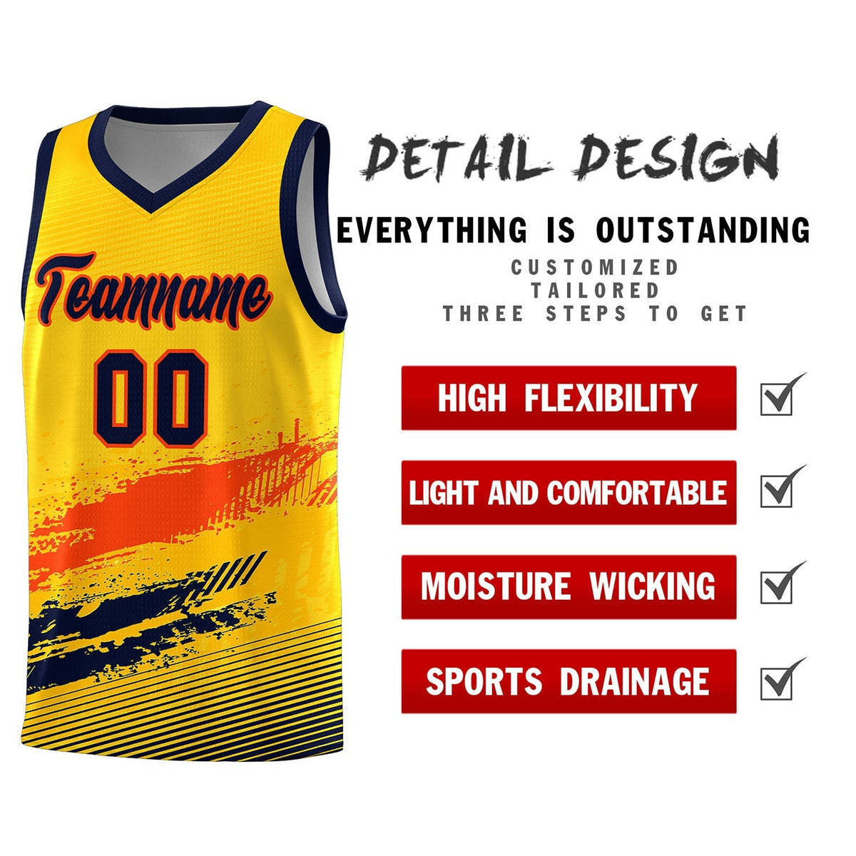 Custom Yellow Orange and Navy Graffiti Pattern Sports Uniform Basketball Jersey|KXKSHOP