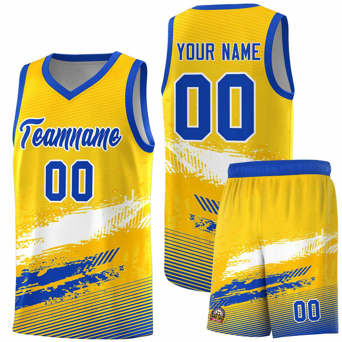 Custom Yellow White and Royal Graffiti Pattern Sports Uniform Basketball Jersey|KXKSHOP