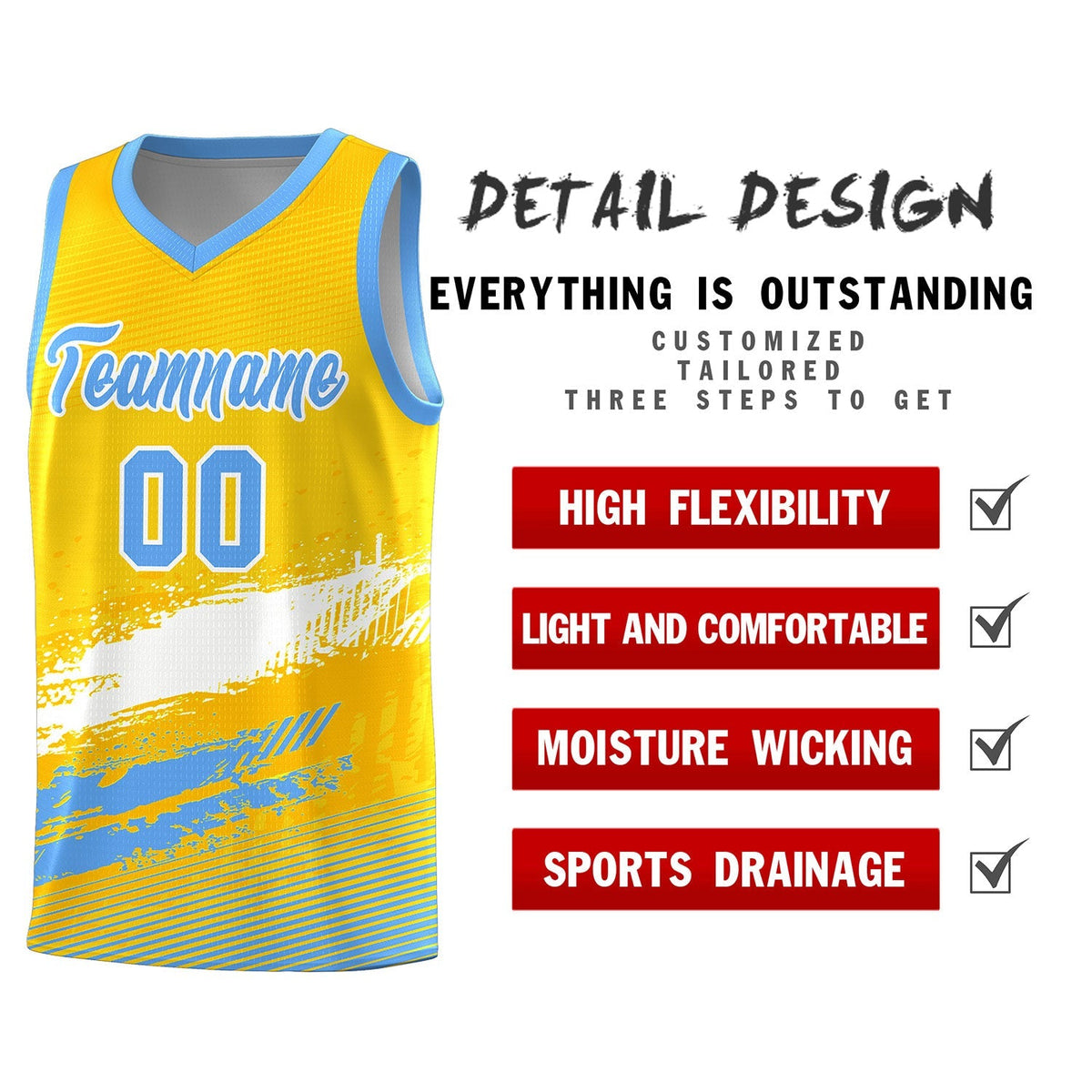 Custom Yellow White and Powder Blue Graffiti Pattern Sports Uniform Basketball Jersey|KXKSHOP