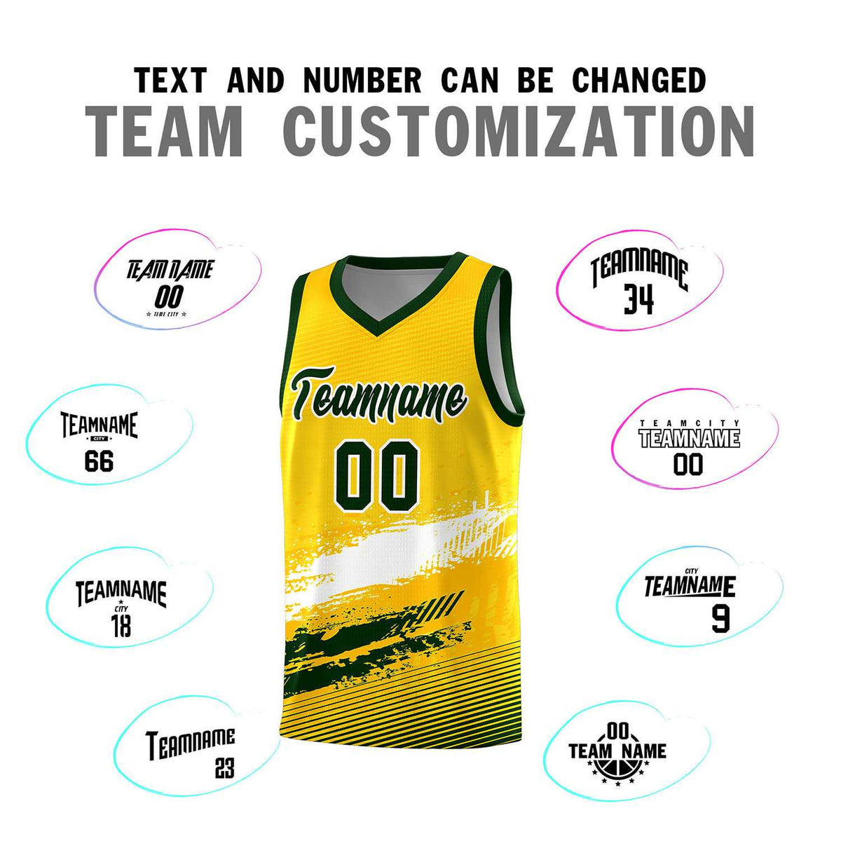 Custom Yellow White and Green Graffiti Pattern Sports Uniform Basketball Jersey|KXKSHOP