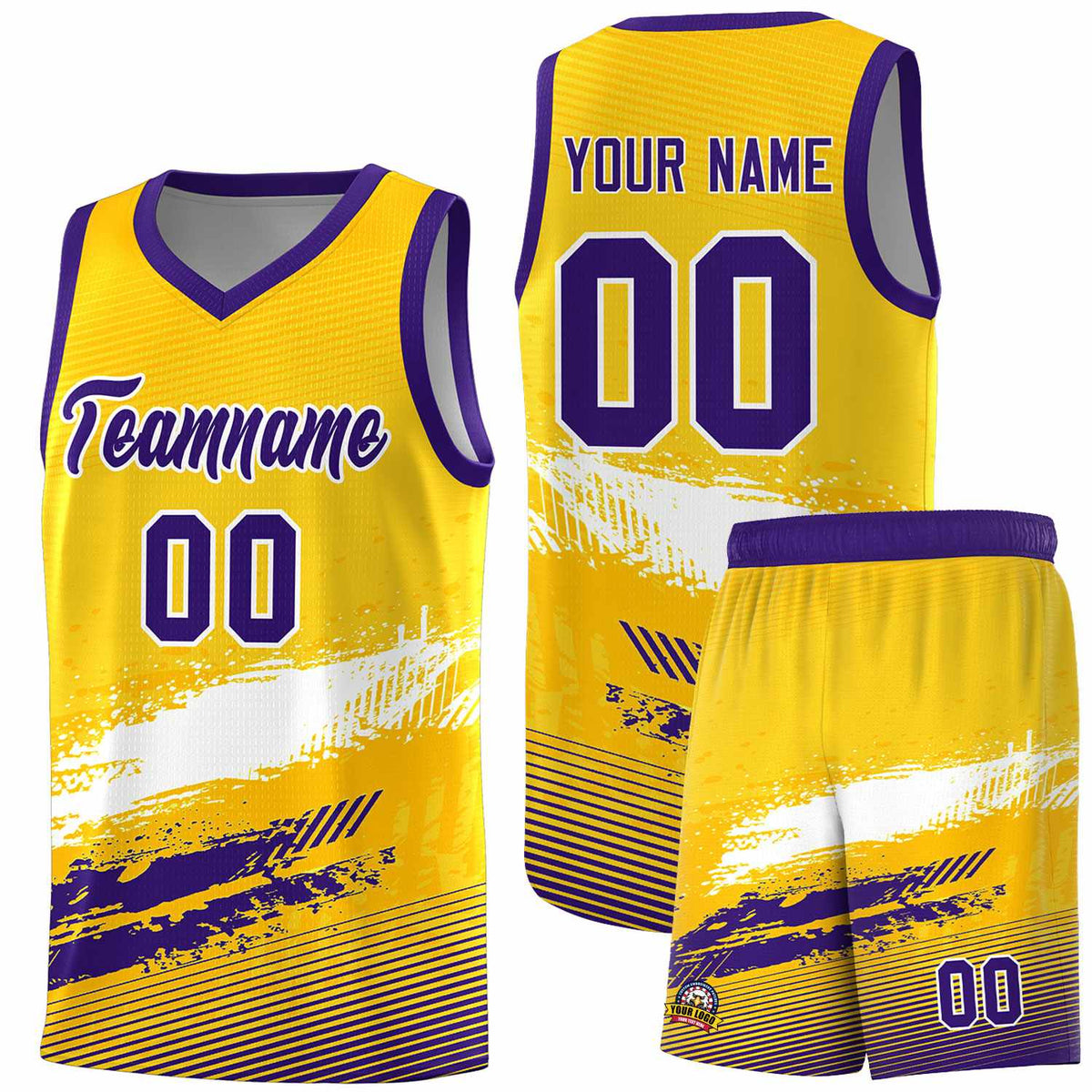 Custom Yellow White and Purple Graffiti Pattern Sports Uniform Basketball Jersey|KXKSHOP